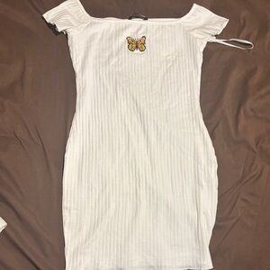 SHEIN White Mini Dress with Butterfly Accent